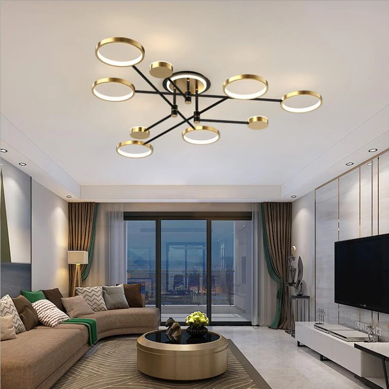 

Modern Chandeliers Nordic Simple Style Creativity Dining Living Room LED Chips Lamp Heads Gold Luxury Hanging Fixtures