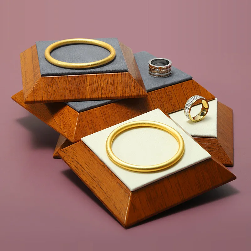 Wooden Microfiber Jewelry Display Stand Bracelet Ring Necklace Storage Tray Jewelry Display Props Customization