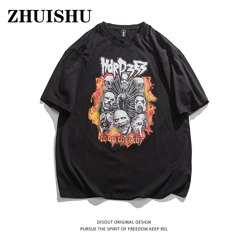 Мужская футболка с принтом скелета хлопковая Футболка оверсайз в стиле рок н