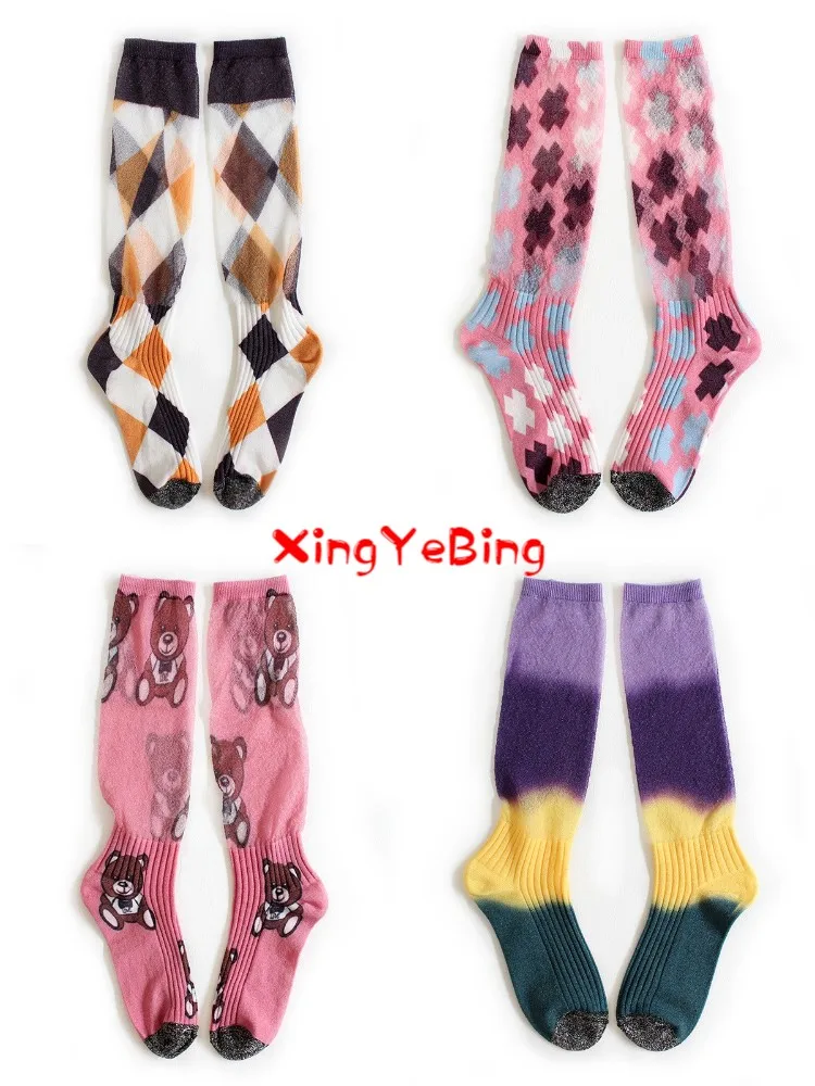 

Painted Socks Women's Trendy Shank Socks 3d Printed Seersucker Summer Thin Pile Pile Stockings Stockings Retro