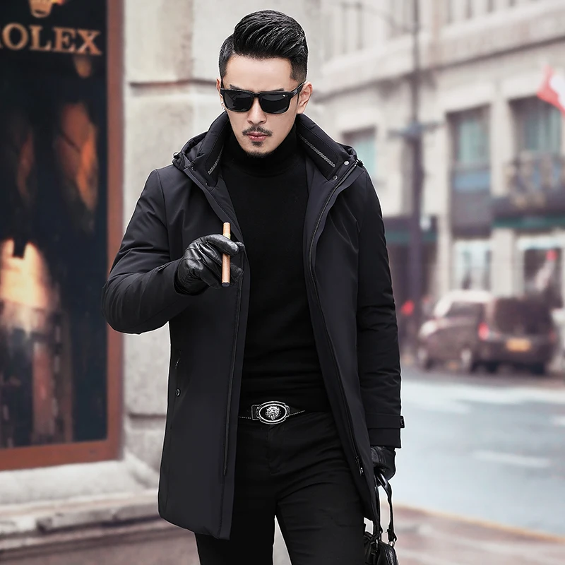 Новинка размера плюс 10XL 9XL 8XL зимняя мужская брендовая одежда с утиным пухом 90% белые пуховики с капюшоном бесшовные теплые пуховики - Цвет: Черный
