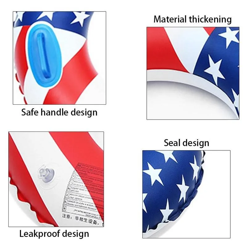 

Summer Beach Swimming Ring Inflatable Swim Circle Water Park Thicken Floating Mat Bed USA Flag Print Swimming Ring Accessories