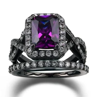 creative 2 pcsset elegant trendy purple black color crystal round zirconia female ring for women party jewelry accessories