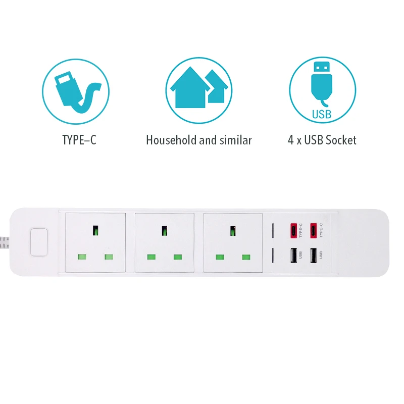 Умный удлинитель с 3 розетками переменного тока зарядная станция 2 USB портами типа