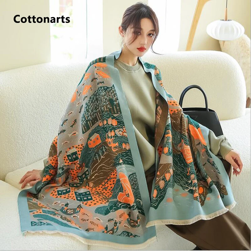 Дизайнерский кашемировый шарф с полевым принтом кашемировая шаль рисунком