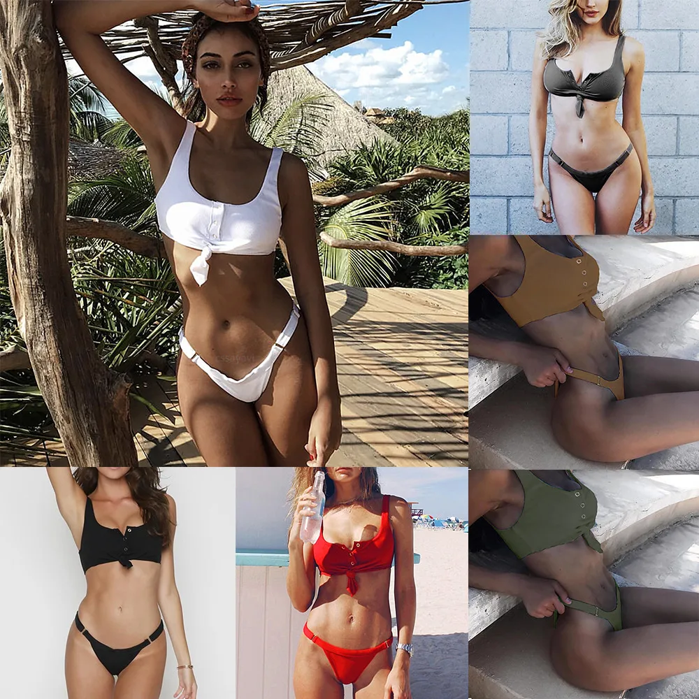 Женский комплект бикини с бюстгальтером купальный костюм пуш апом мягкий