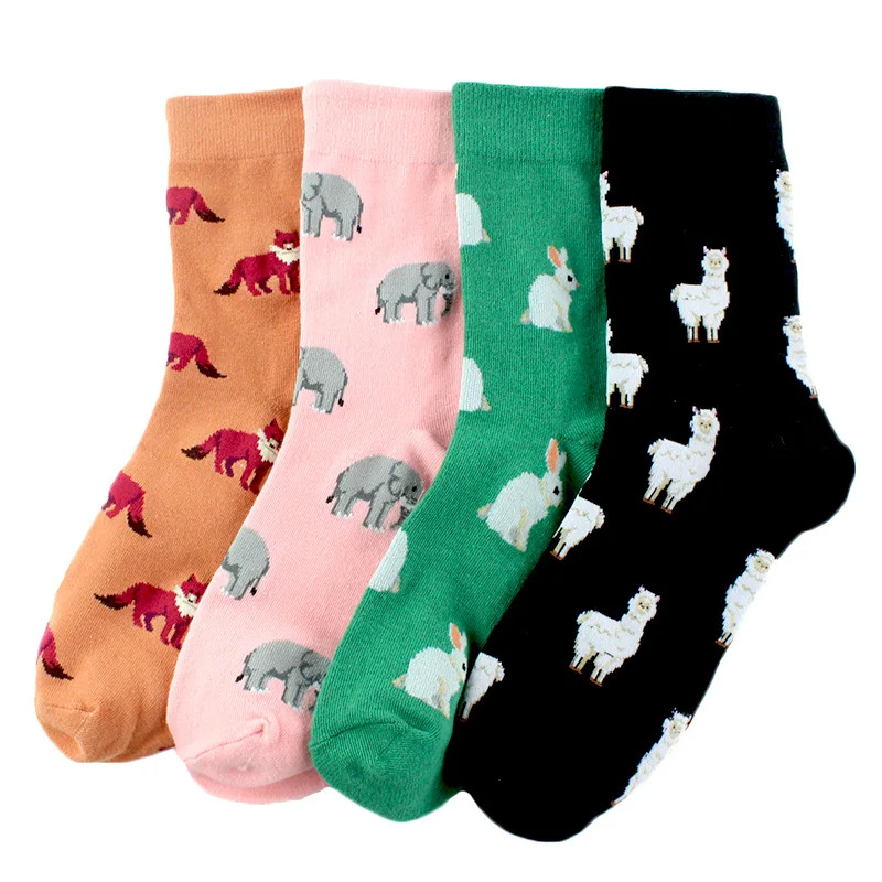 

Anewmorn Animals Pure Cotton Socks Women Cute Rabbit Fox Sheep In The Middle Socks Ins Trendy Black Solid Color Personality Sox