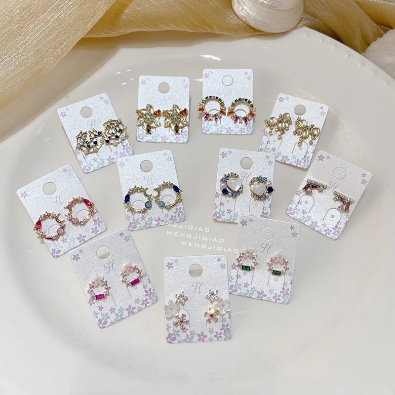 

MENGJIQIAO New Arrive Cute Micro Paved Zircon Wreath Stud Earrings For Women Ladies Delicate Shell Flower Pendientes Jewelry