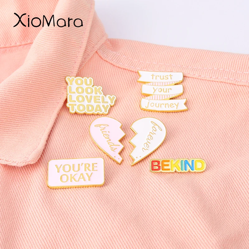 

Be Kind Enamel Pins Inspirational Encouraging Quote Lapel Pin Lovely Today Best Friends Brooches Gift for Her BFF Jewelry