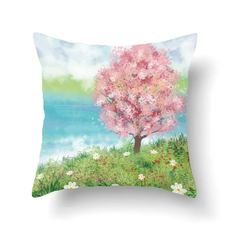 Tree Plant Print Plush Cushion Cover Natural Scenic Pattern Decorative Sofa Throw Pillow Home Decor Square Pillowcase | Дом и сад