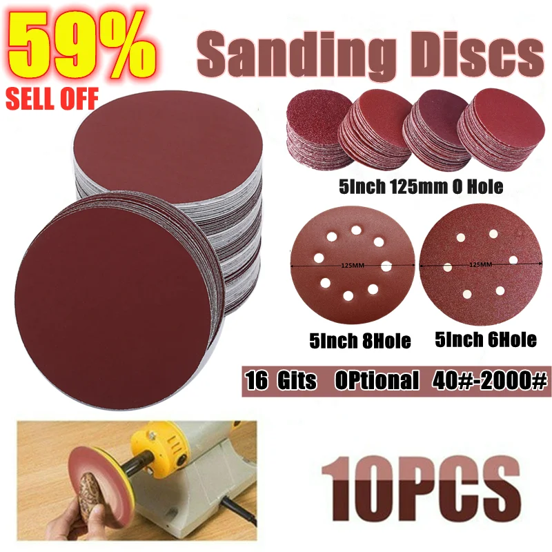 10 шт./компл. 125 мм песок Бумага круглый Форма шлифовальные диски на застежке