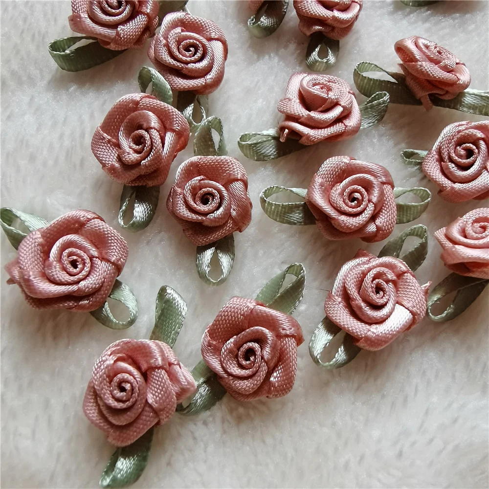 Пыльно-Розовые Мини Искусственные розы цветы головки сделать атласные ленты