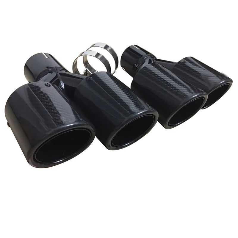 

car accessories Black 304 stainless steel and bright carbon fiber y-type double outlet flanged exhaust pipe tailpipe
