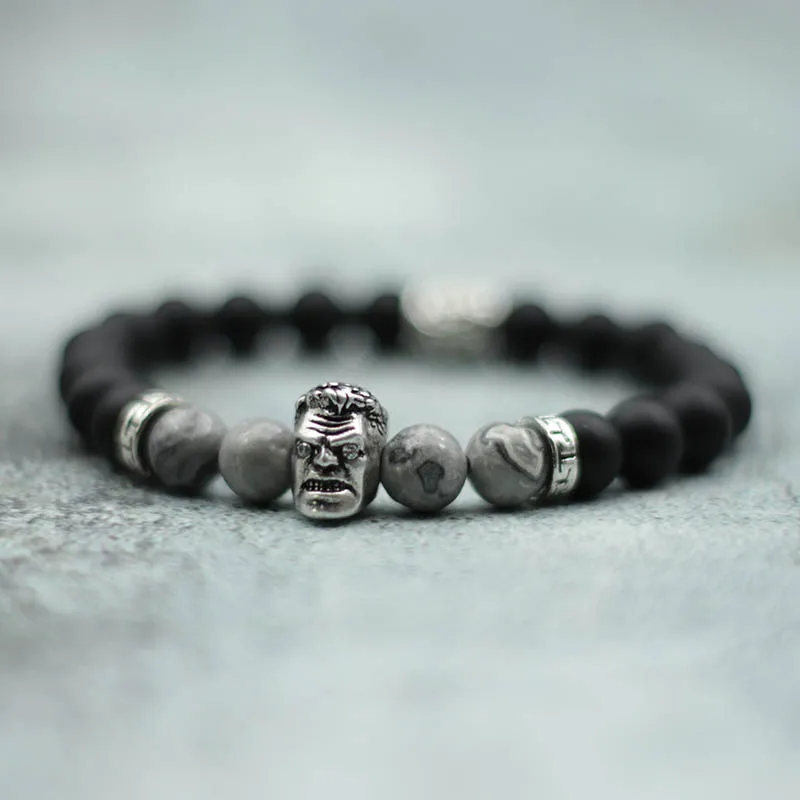 Винтажный Мужской браслет с черепом 8 мм черный оникс из бисера бразильский