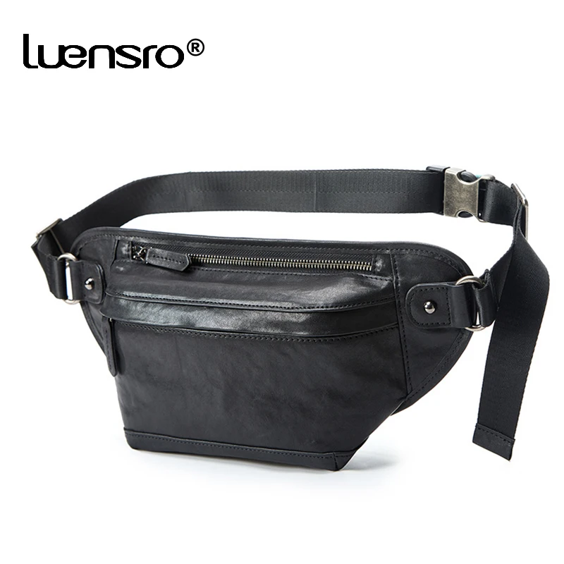 

High Quality Cowhide Leather Chest Bag Genuine Leather Men's Shoulder Messenger Belt Bag Casual Sports Waist Bag Packs Crossbody