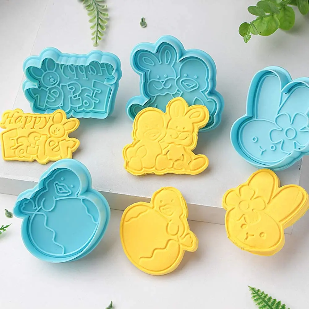 

4Pcs/set Blue Easter Egg Cake Mold DIY Cookie Cutters Rabbit Duck Spring Biscuit Fondant Cutter Set Mould Baking Sugarcraft