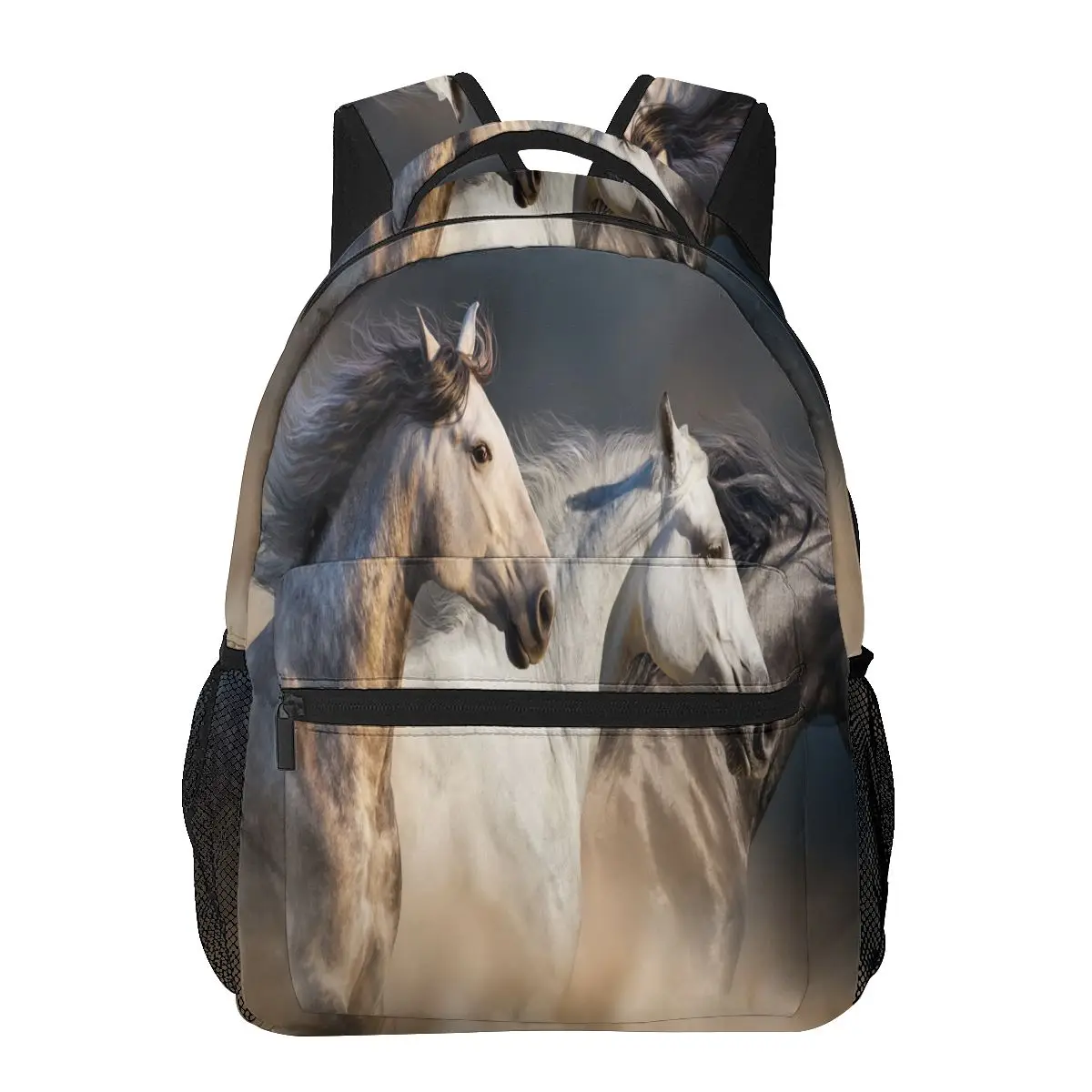 

Women Men Backpack Horses With Long Mane Portrait Run Ning Travel Female Bag Male Laptop Backpack Book Bag