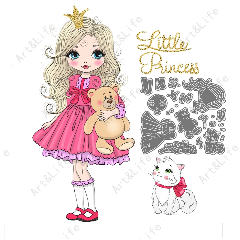 

Lovely Girl and Cute Cat Hot New Metal Cutting Dies Stencils for Making Scrapbook Album Birthday Paper Cards Embossing Cut Die
