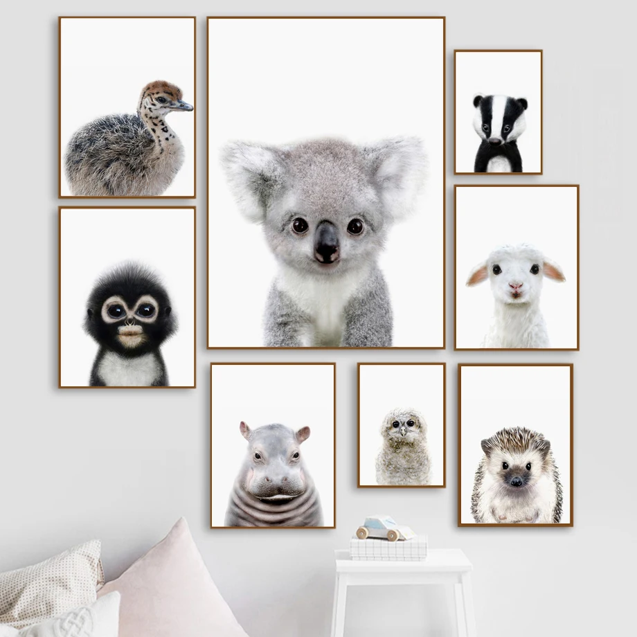 

Koala Owl Monkey Hedgehog Hippo Sheep Duck Wall Art Canvas Painting Nordic Poster And Prints Wall Pictures For Living Room Decor