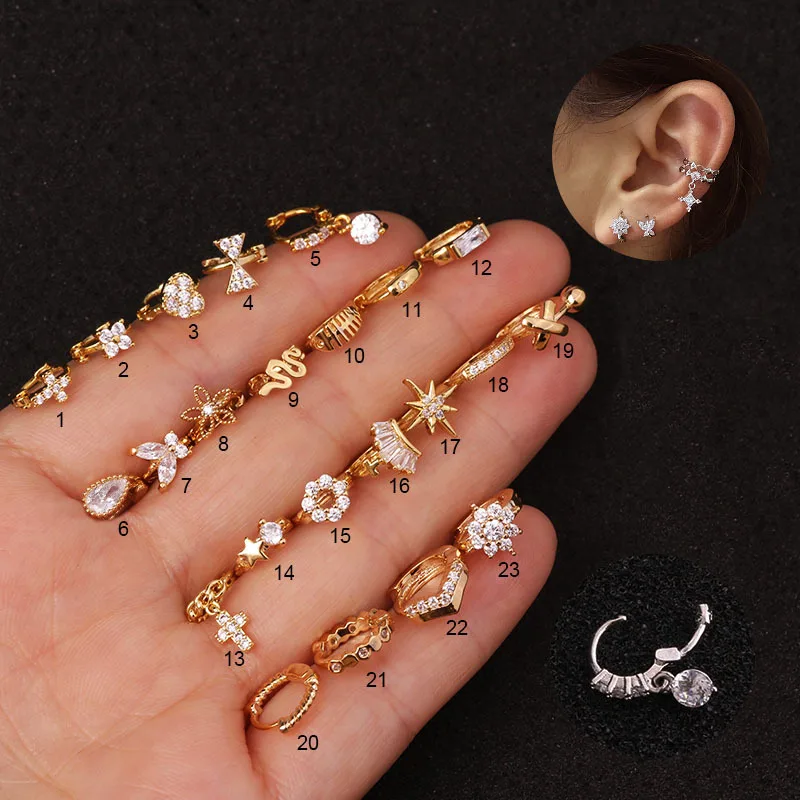 

Fashion new simple and versatile ear bone piercing micro-inlaid zircon small ear buckle earrings hot sale