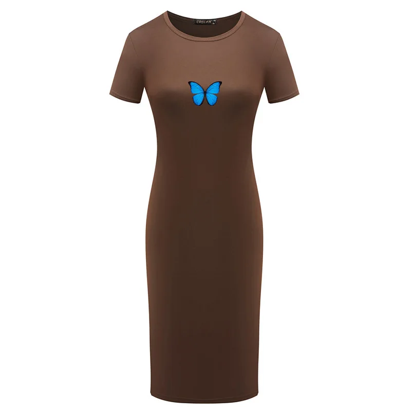 

Summer Womens Dress Short Sleeve Butterfly Print Vestido Slim Bodycon Slim Tunic Round Neck Casual Party Pencil Dress Femme Robe