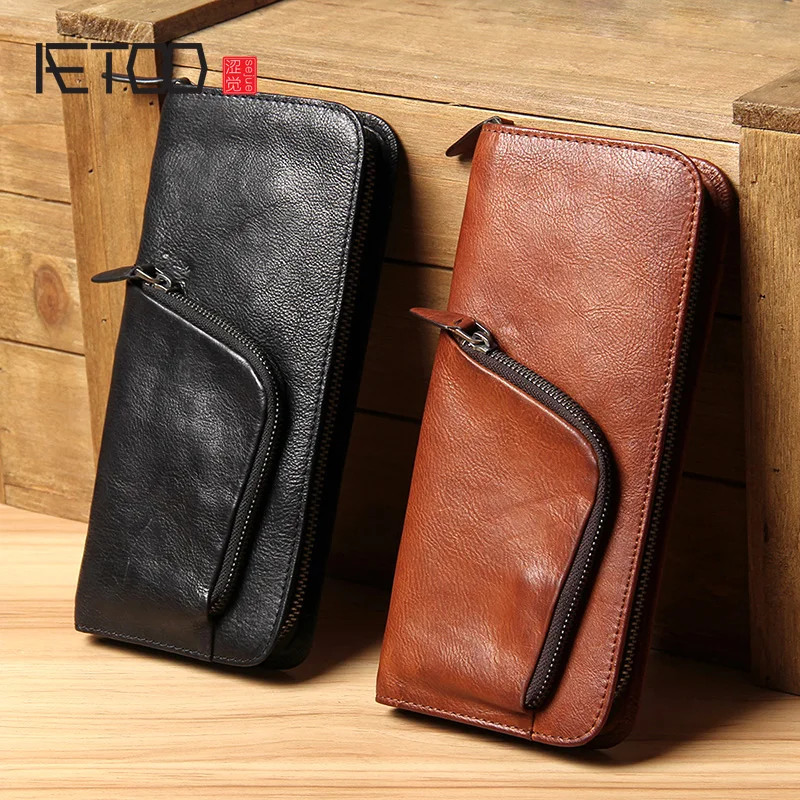 AETOO кожаный Длинный кошелек мужская сумка на молнии большой емкости кожаная для