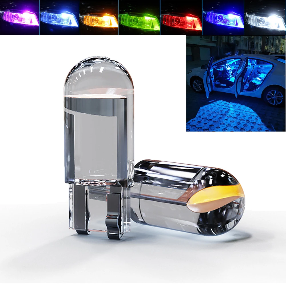 

W5W T10 Glass Housing COB LED Car Bulb White Green Blue Red Wedge License Plate Lamp Dome Light White Reading Lamp