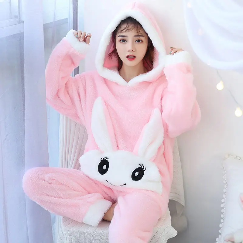 Пижама из бархата кораллового цвета женский зимний утепленный костюм двух