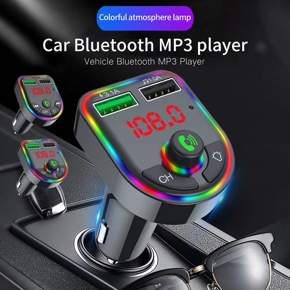 

Colorful LED Bluetooth Wireless Car kit Handfree FM Transmitter Dual USB Car Charger 3.1A MP3 Music TF Card U disk AUX Player