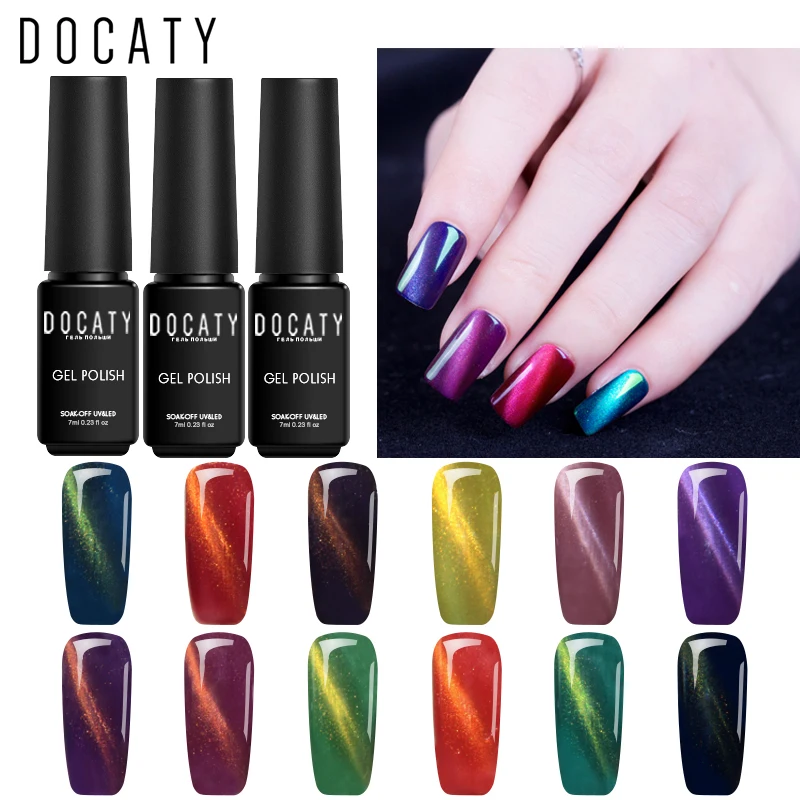 Полуперманентный Гель-лак кошачий глаз Docaty Vernis полигель для украшения ногтей