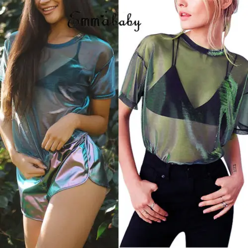 Летняя Новинка прозрачная ФУТБОЛКА B ling женский прозрачный топ с коротким