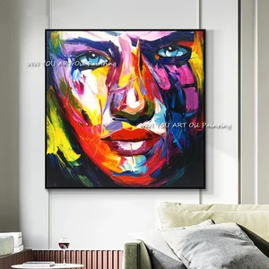 Nordic Francoise Nelly Colorful Woman Face Oil Painting on Canvas 100% Handmade  Cuadros Wall Art Pictures For Living Room