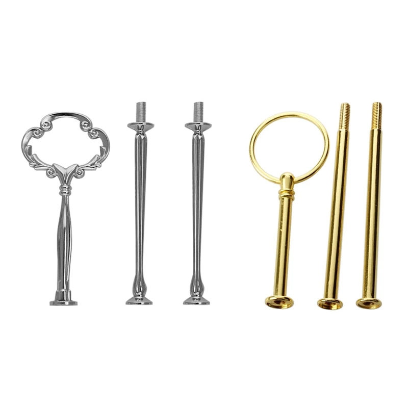 

2 набора, 5 свадебных металлических 3-уровневых подставок для торта, золото и серебро