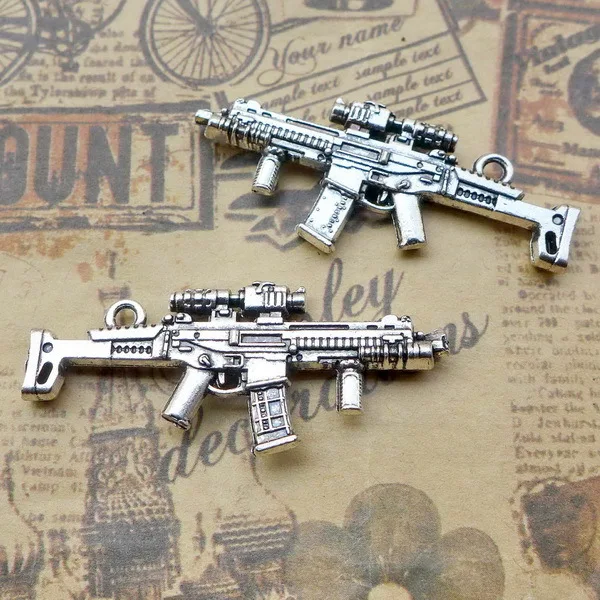 

B3322 45 * 19mm 6.6G Gun antique Silver Alloy charm pendant ornament Jewelry Accessories 25pcs/Bag