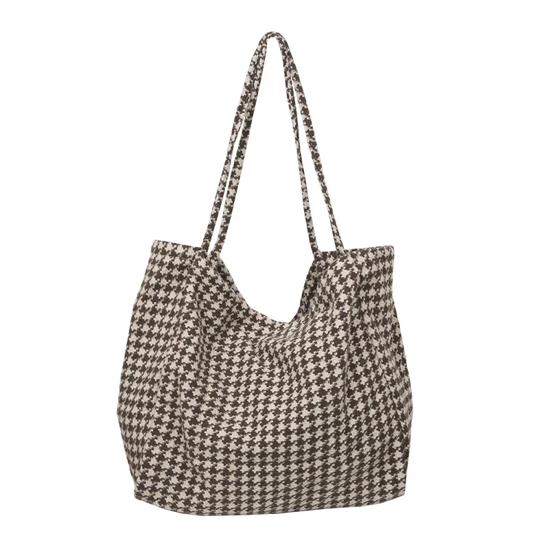 

Extra Large Lady Wool Canvas Bag Houndstooth Pattern Design Lady Tote Bag Casual One-shoulder Shopping Bag Lady