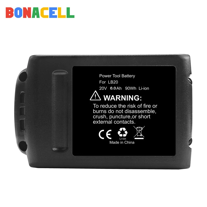 Bonacell 18 V/20 V 6000mAh литий-ионная аккумуляторная батарея замена электроинструмента батарея для BLACK& DECKER LB20 LBX20 LBXR20