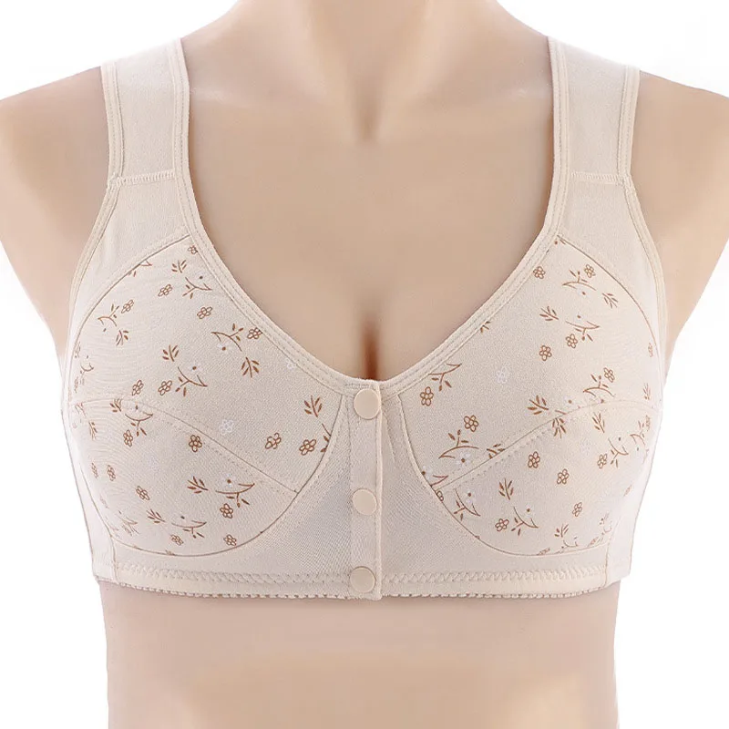 

Soft Front Closure Bra Women's Thin Pure Cotton Bra Without Steel Ring Vest Style Middle Aged And Elderly People Large Size Bra