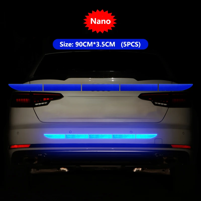 Nano Blue Автомобильный стикер светоотражающий сигнальный защитный скотч пленка Авто полоса декоративный элемент для бампера отражение анти наклейки против столкновения автомобильные аксессуары - Цвет: Nano Blue