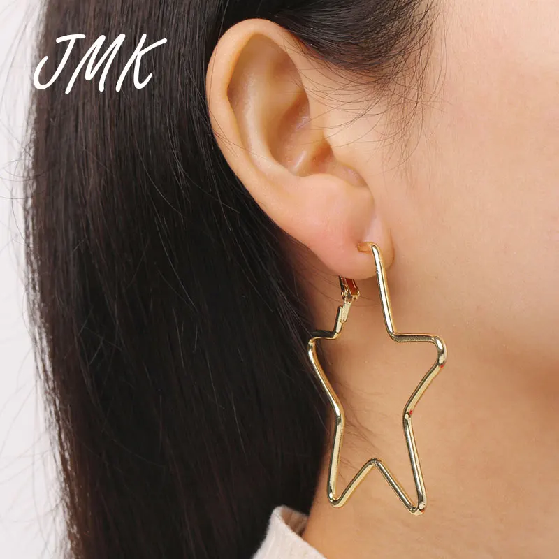 

JMK 18k золотые звезды Huggie серьги изысканные геометрические простые сплав металла розовое золото ювелирные изделия для женщин девушек Подарок на день рождения