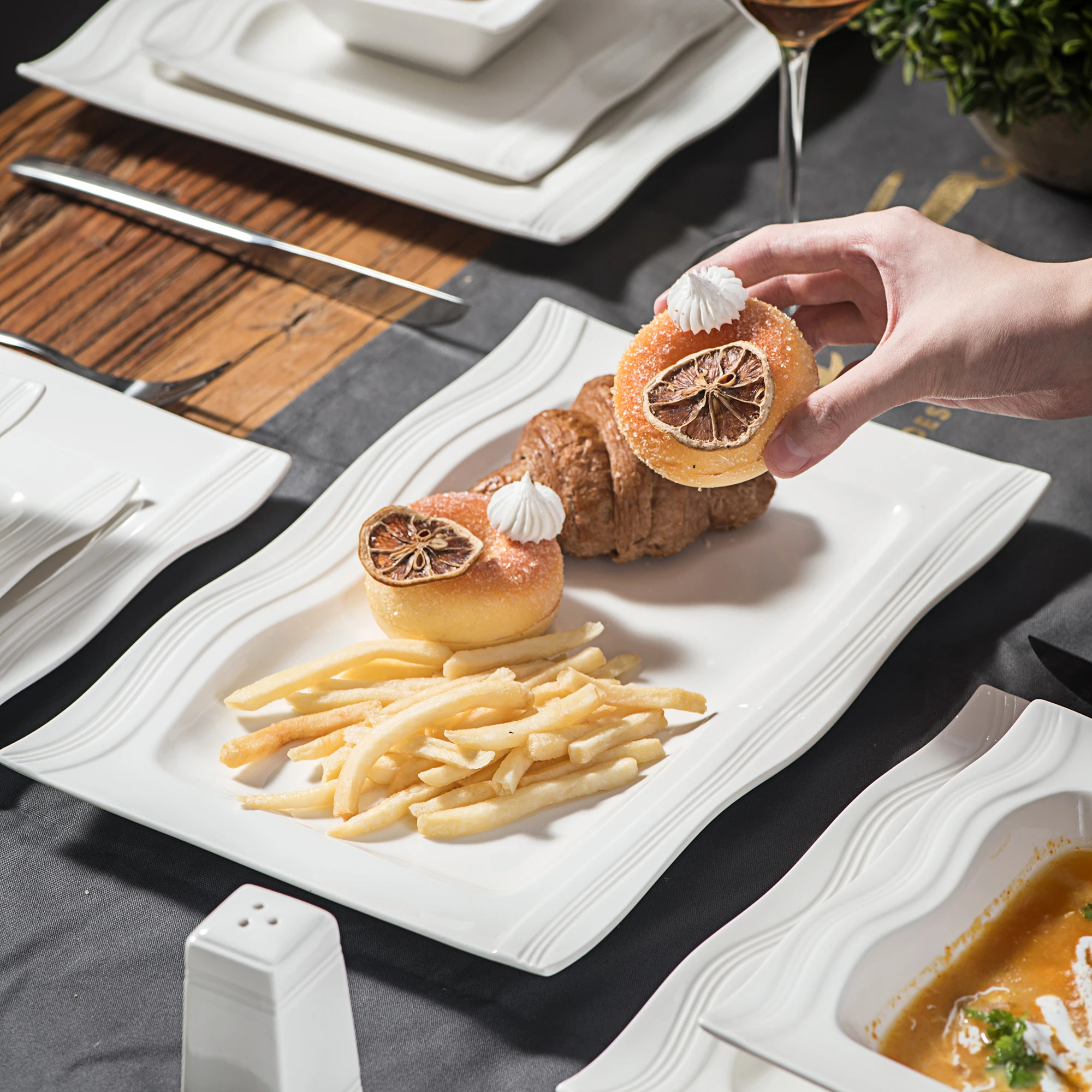 Малакаса Марио 30/60 шт фарфоровая посуда набор с 12 * чашками блюдцами обеденным