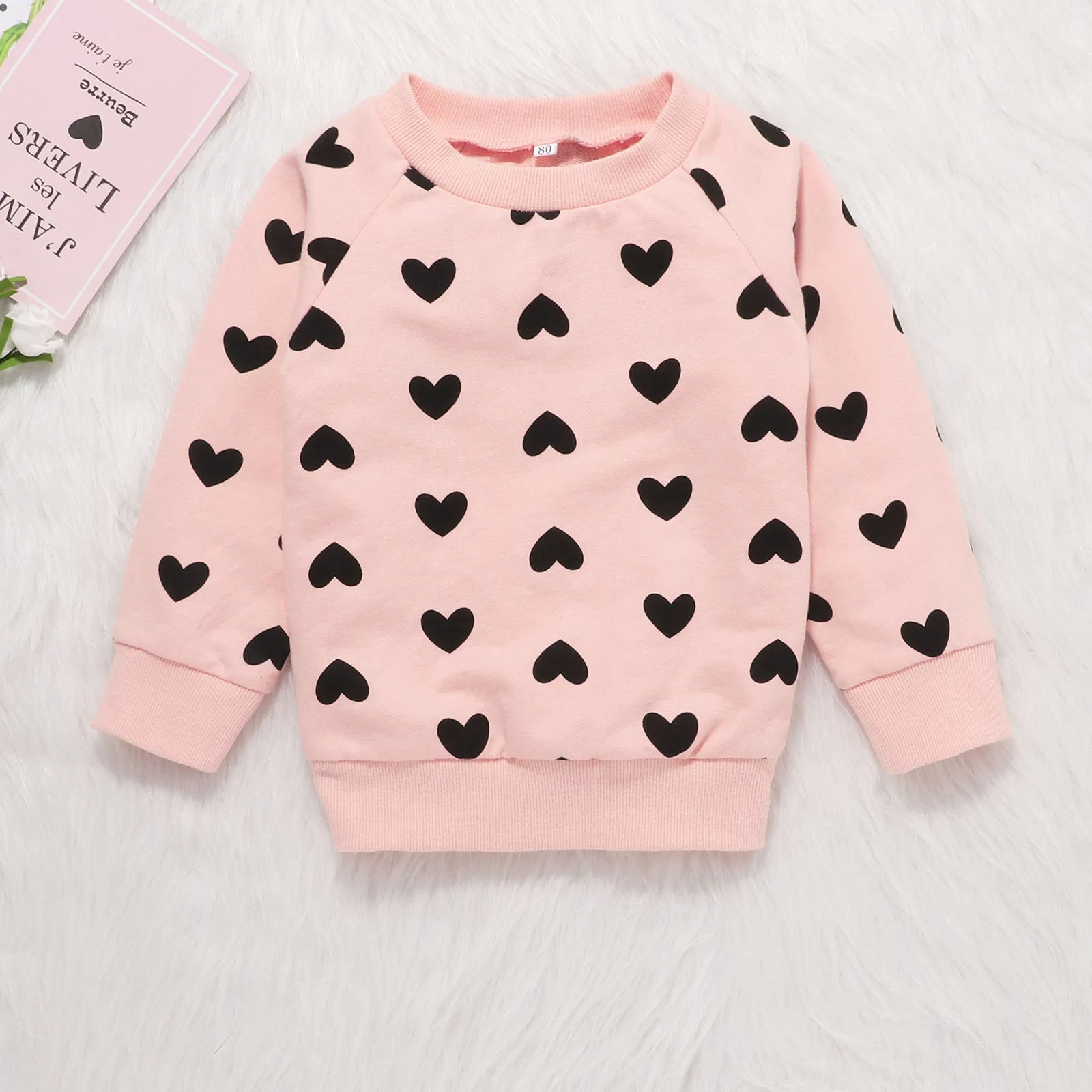 Newborn Girls Clothing Sets Baby Girls Valentine Heart Print Pullover Hoody Tops+Pants Set Infant Clothes Suits Kids Clothing
