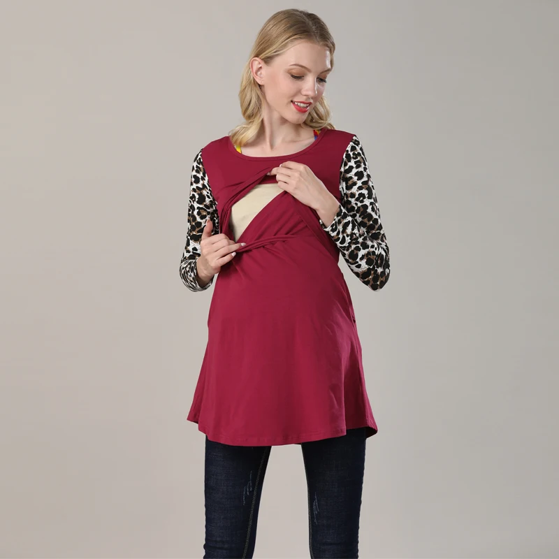 Emotion Moms/Хлопковая весенняя длинная одежда для беременных; топ для кормления грудью; топы для беременных женщин; Футболка для беременных
