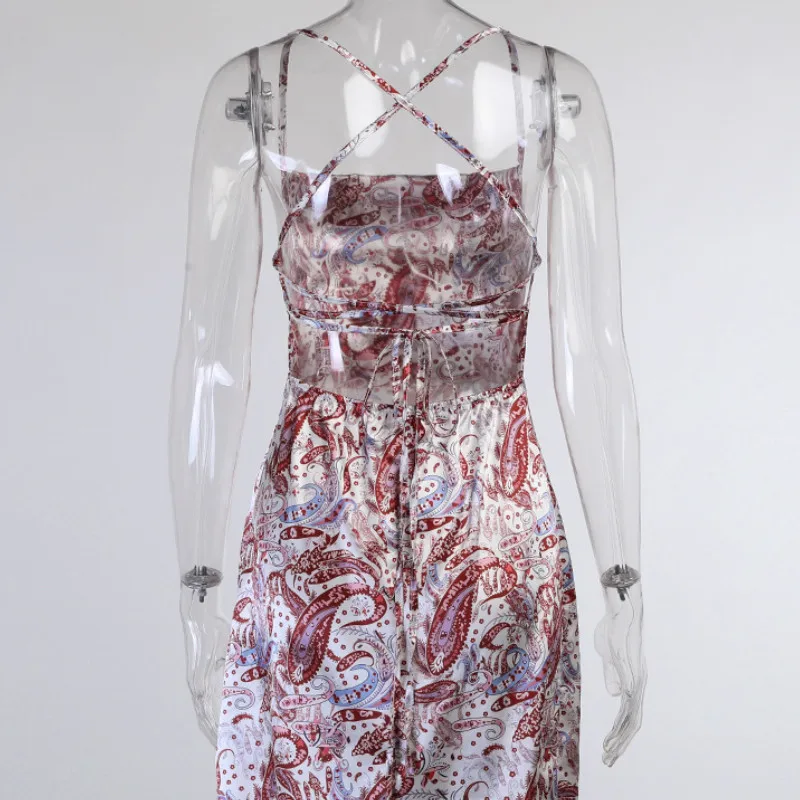 

Women Dresses Summer 2021 Sexy Floral Print Dress Sleeveless Backless Mini Dress Wrap Sundress Robe Evening Party