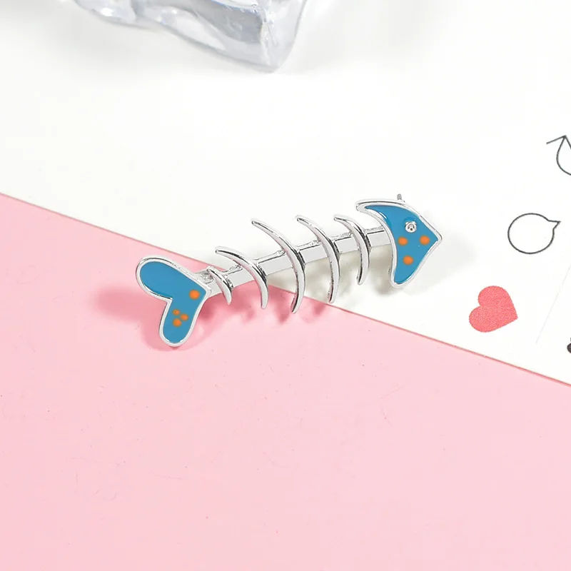 Милые Мультяшные Синие Маленькие броши в виде рыбьей кости для женщин модные