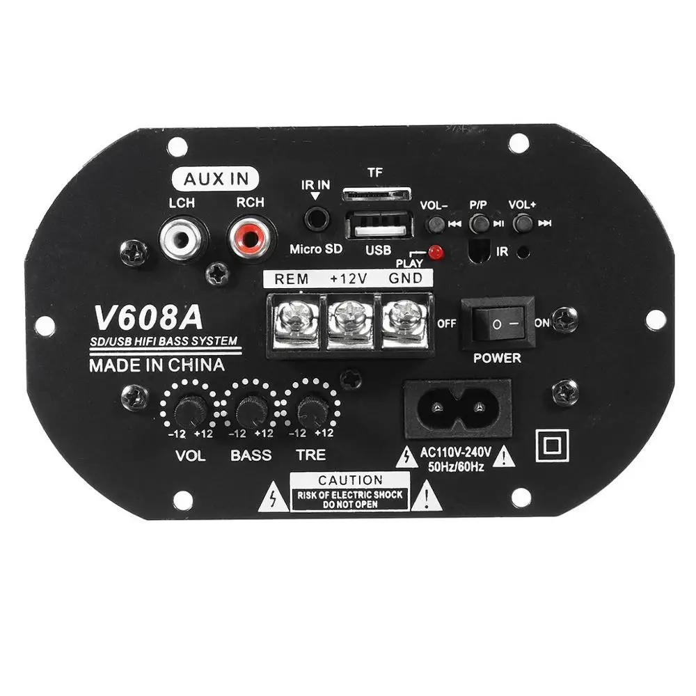 

V608A 80W High Power Bass Car Hi-Fi Subwoofer Amplifier Board Module TF USB 110V-220V