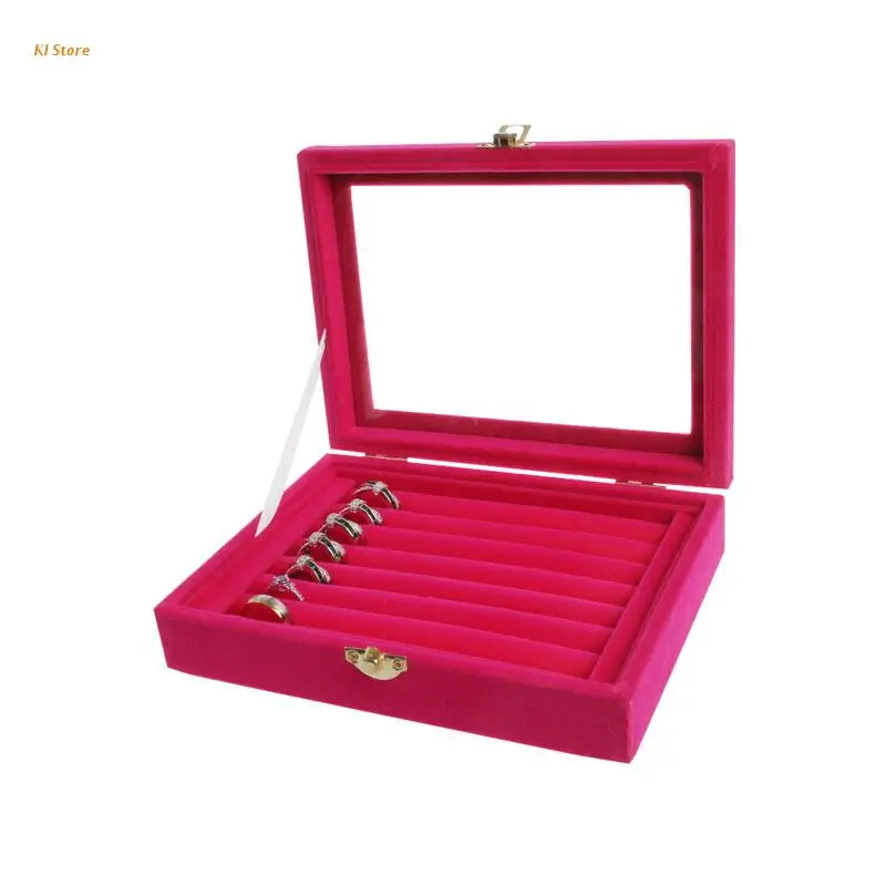 

Velvet Jewelry Organizer Cufflinks Display Holder Earring Ring Box Showcase Tray