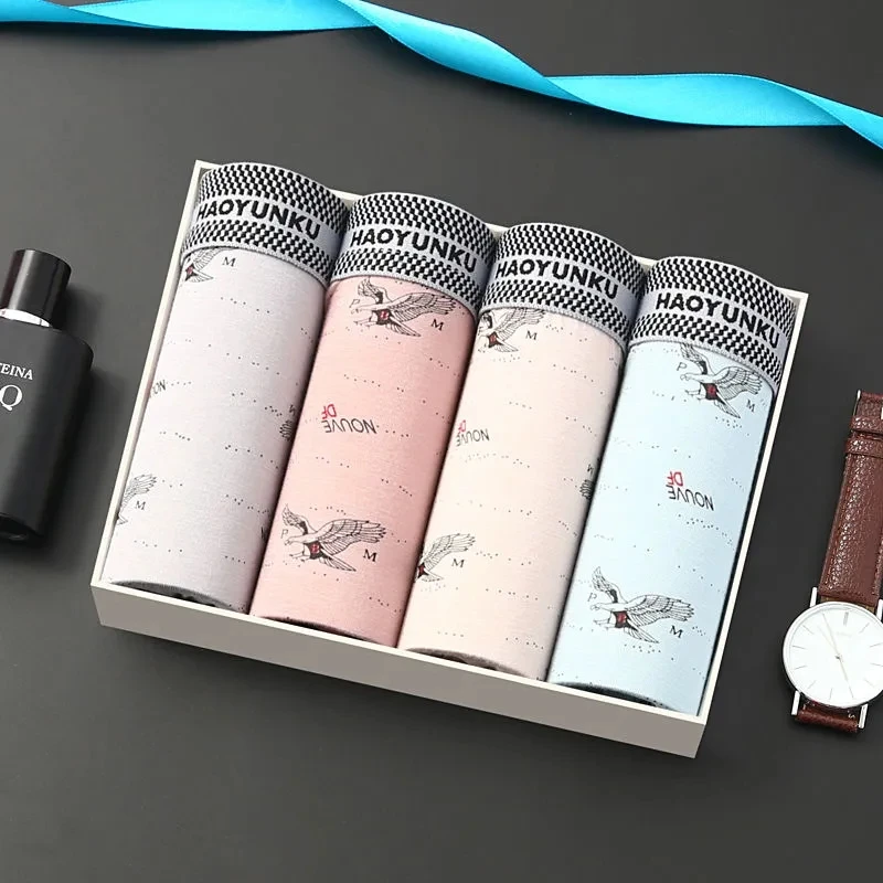 4pcs/Lot Mens Underwear Boxers Cotton Fashion Printed Men Underpants Boxer Shorts Male Panties Pouch Vetement Homme