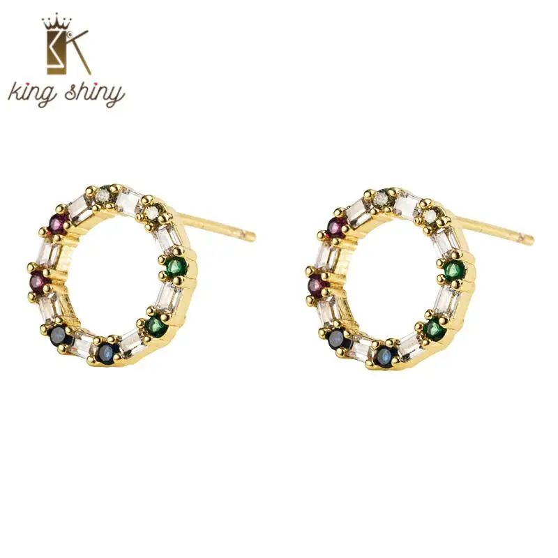 

Exquisite Rainbow CZ Zirconia Micro Pave Statement Copper Stud Earring Luxury Geometric Big Round Circle Woman Party Ear Jewelry