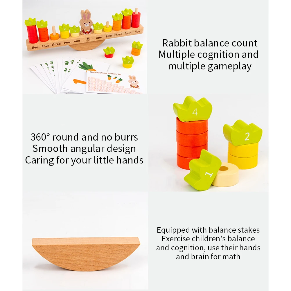 

Wooden Math Toy Rabbits Radish Digital Numbers Cognitive Toys for Kids Preschool Educational Games Colors Sorter Stacker
