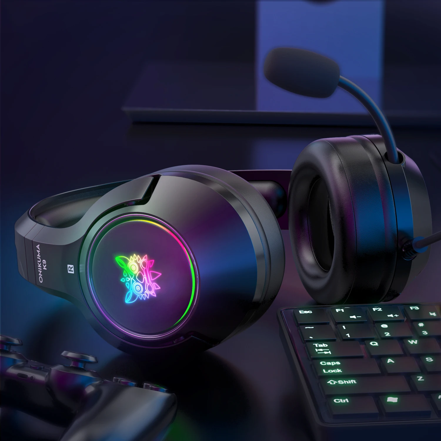 

Gaming Headset for PS5 PS4 Xbox One PC Surround Sound RGB LED Light Noise Cancelling Telescopic Microphone For Nintendo Switch